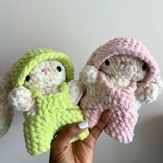 Crochet Bunny with Frog Overalls Plushie