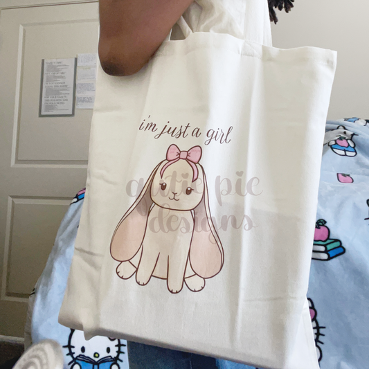 I'm Just a Girl Coquette Bunny Cotton Tote Bag (Basic)