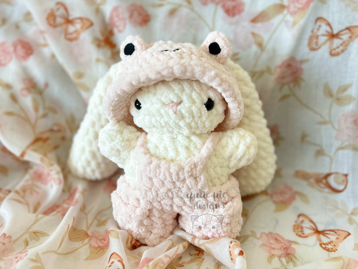 Crochet Frog Bunny with Overalls Plushie