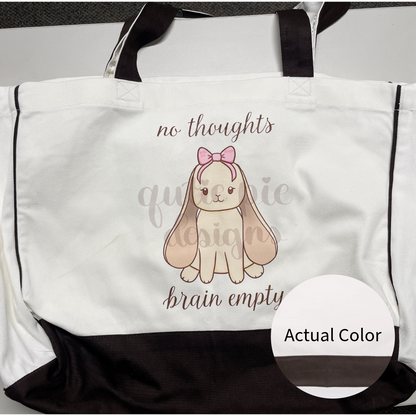 No Thoughts, Brain Empty Bunny Cotton Tote Bag (Large Tote w/ Pockets)