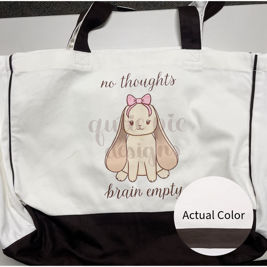 No Thoughts, Brain Empty Bunny Cotton Tote Bag (Large Tote w/ Pockets)
